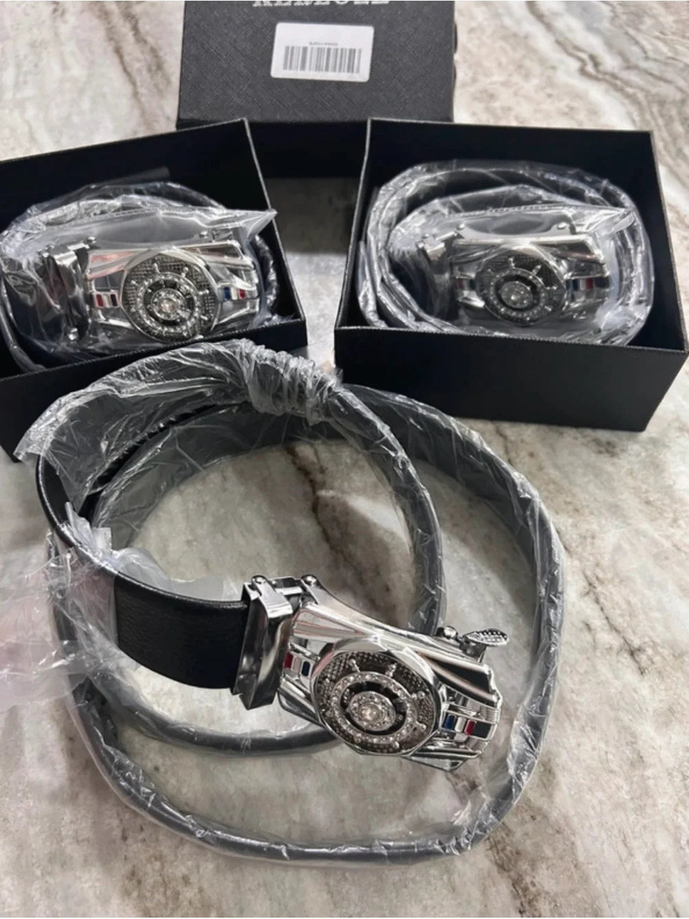 Kerl​oze Luxury Men’s Rhinestone Belt – Black Leather & Silver Buckle